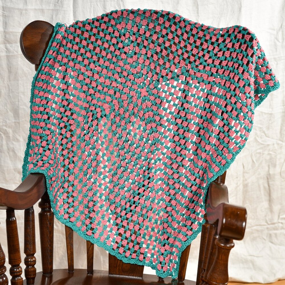 New hand crochet lap throw blanket cotton, upcycled sweater yarn 36" x 36"